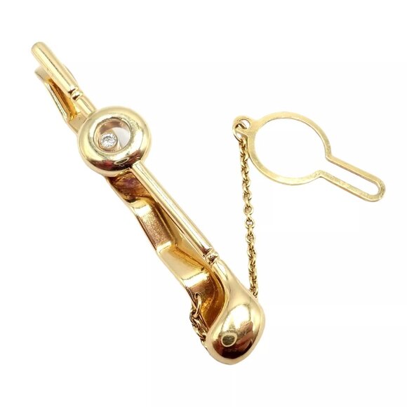 Authentic! Chopard 18k Yellow Gold Happy Diamond Golf Club Tie Clip - Picture 1 of 7